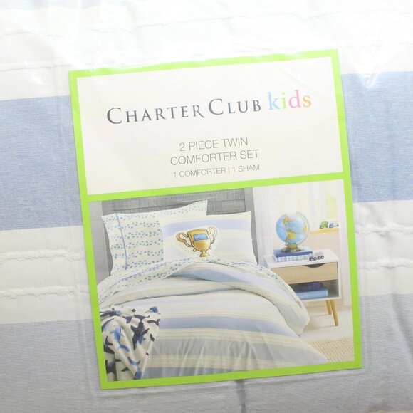 NWT Charter Club Boys Clip Jacquard 2 Piece Comforter Set Blue Twin / Twin XL - Picture 8 of 10